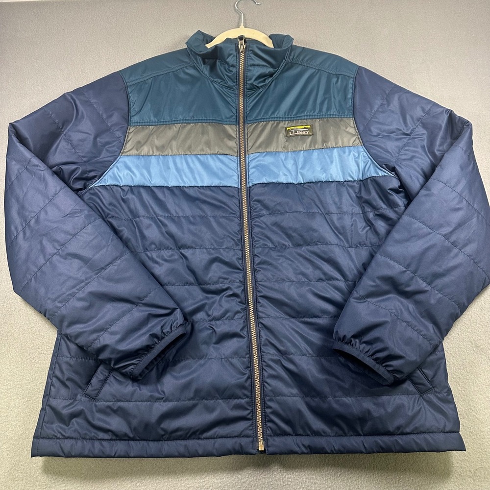 LL Bean Mens PrimaLoft Packaway Jacket XL Blue Colorblock Puffer 512406